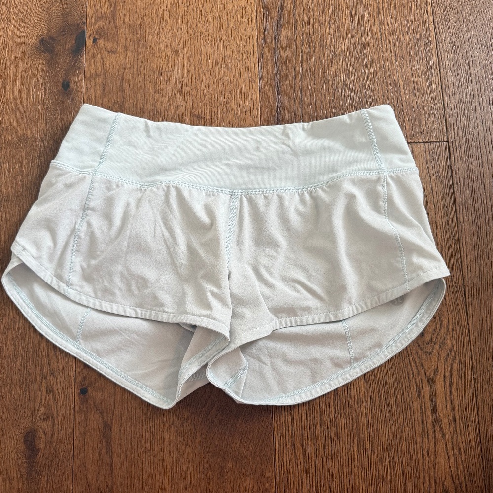 Lululemon speed up shorts with 2.5 inch inseam and in very light blue